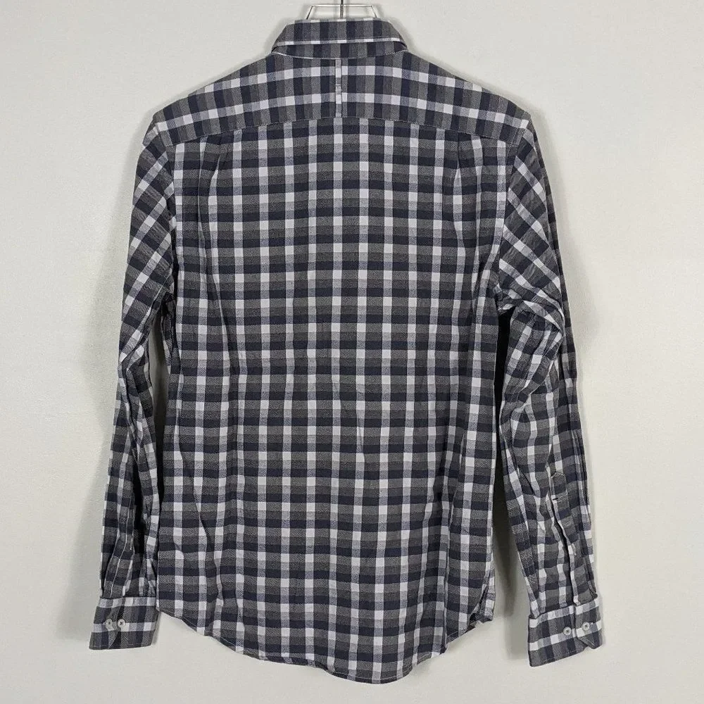 Banana Republic Lux Flannel Button Down Shirt Small Blue and Gray